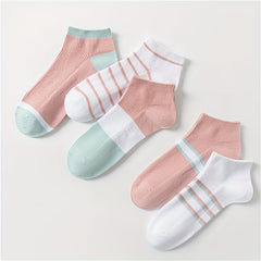 5 Pairs Striped Crew Short Socks Women's Stockings