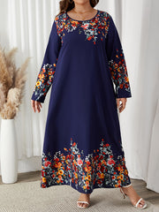  Floral Print Long Sleeve Abaya Dress