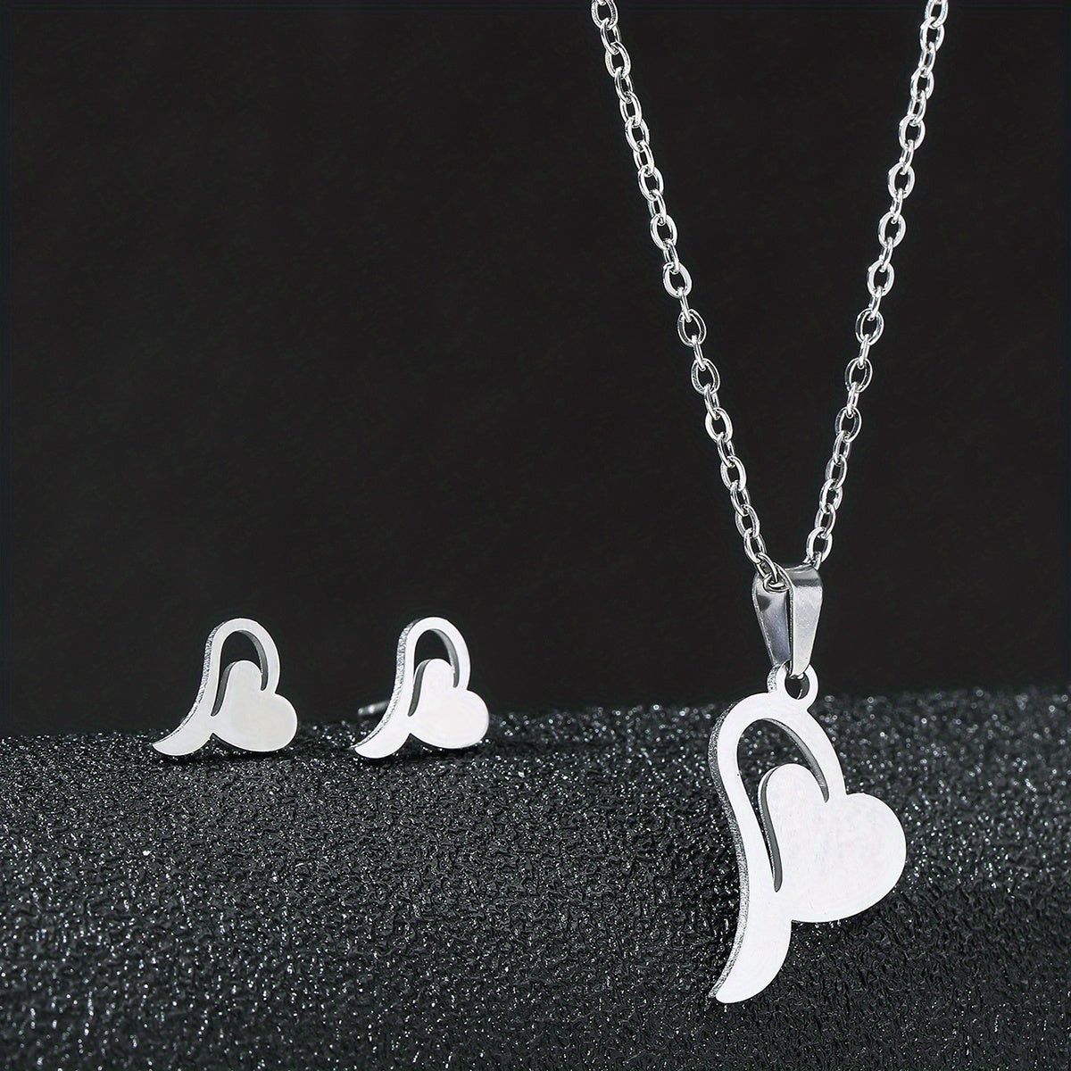 Stainless Steel Butterfly Flower Heart Stud Earrings & Necklace Set