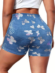  Butterfly Print High Rise Skinny Shorts