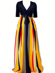  Colorful Striped Short Sleeve Maxi Dress
