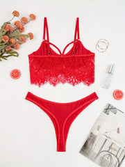  Eyelash Lace Strappy Bra & Panty Lingerie Set