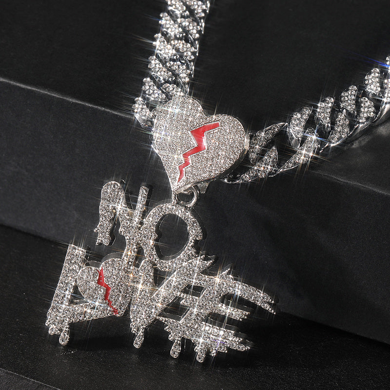 Silver Cuban Link Pendant Chain with Rhinestones