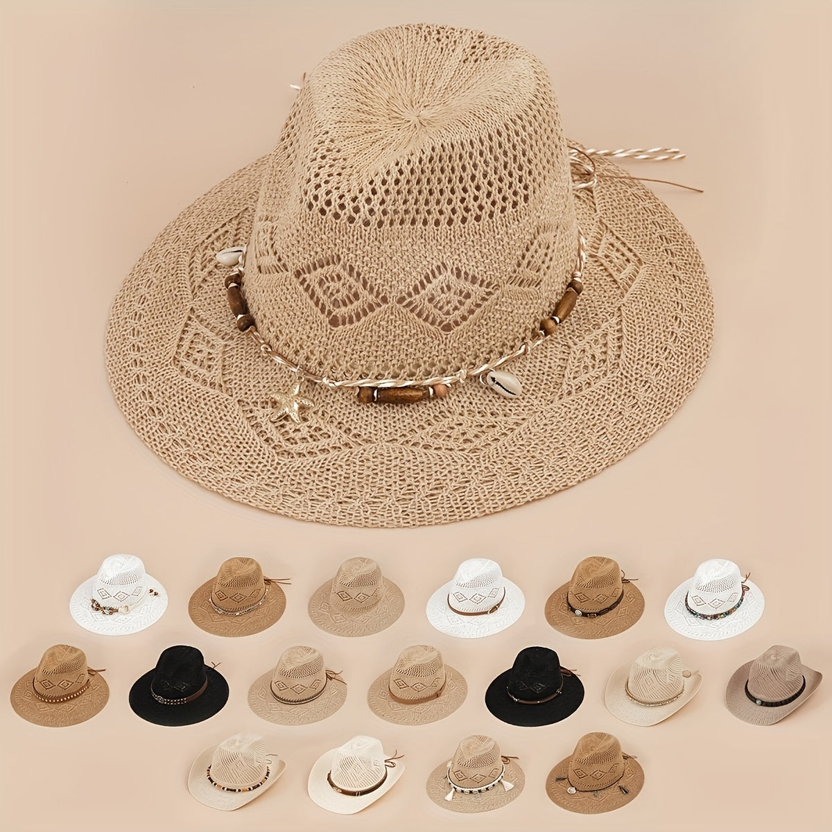 Western Cowboy Jazz Straw Hat Men Women Sun Protection Beach Hat