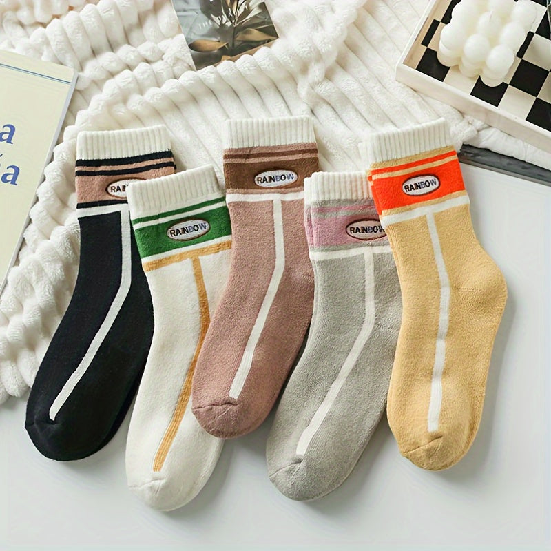 5 Pairs Letter Print Socks Comfy & Warm Mid Tube Socks Women's Stockings