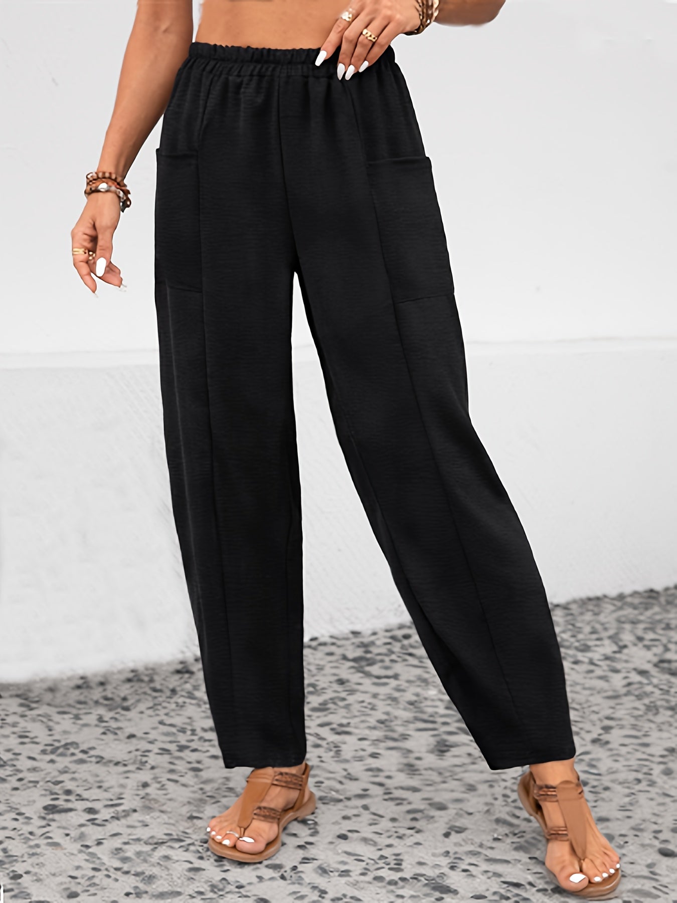 Women's Plus Solid High Rise Loose Fit Trousers