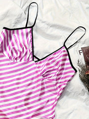 Stripe Print Pajama Set V Neck Cami Top & Pants Women's Loungewear