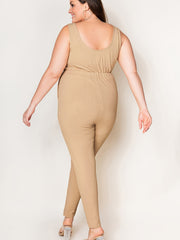  Ribbed Drawstring Tank Jumpsuit Women's Plus
