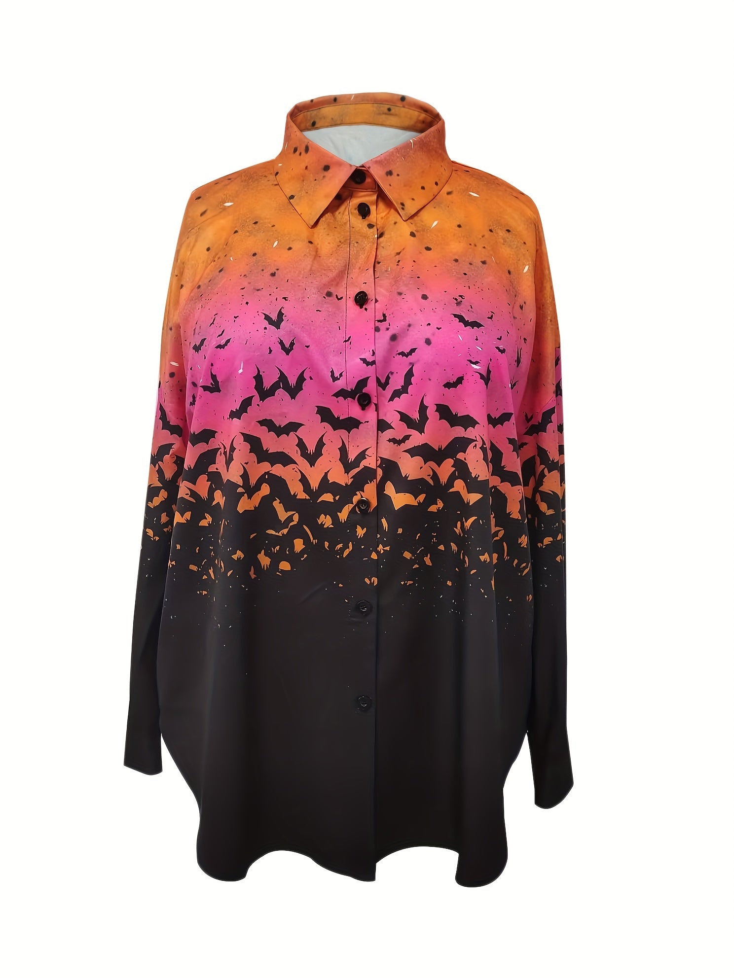  Halloween Casual Blouse Women's Plus Ombre Bat Print Long Sleeve Shirt