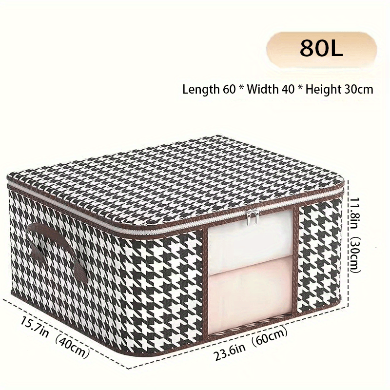 Large Houndstooth Pattern Box Zipper Clothes Organizer