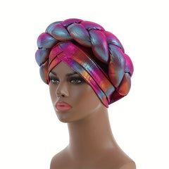 Rose Red Gradient Turban Cap Braided Hijab Hat Pre tied Head Wrap