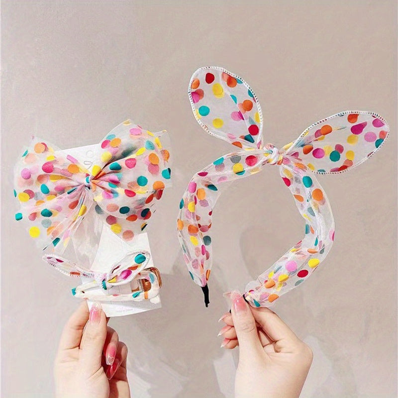 3pcs Mesh Polka Dot Headband Hair Clip Lace Hair Accessories