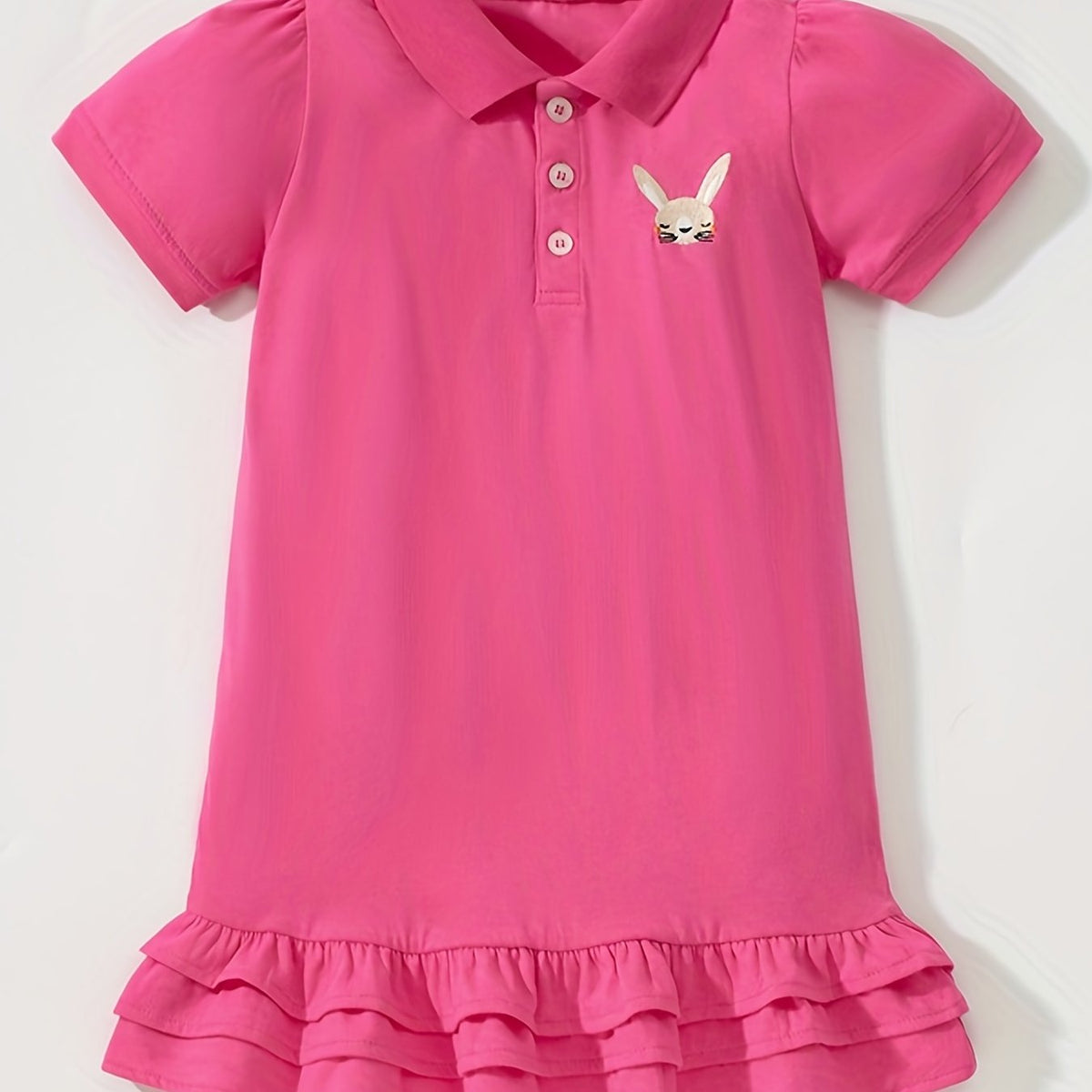 Girls Rabbit Graphic Ruffled POLO Dress For Summer Holiday Party