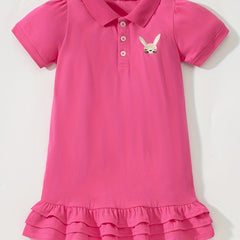 Girls Rabbit Graphic Ruffled POLO Dress For Summer Holiday Party