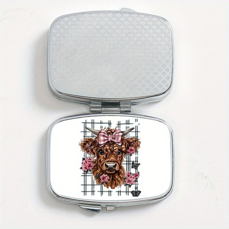 Highland Cow Pattern Two Compartment Pill Box - Portable Medicine Box