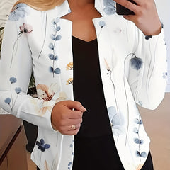 Plus Floral Print Long Sleeve Split Lapel Collar Slim Fit Blazer