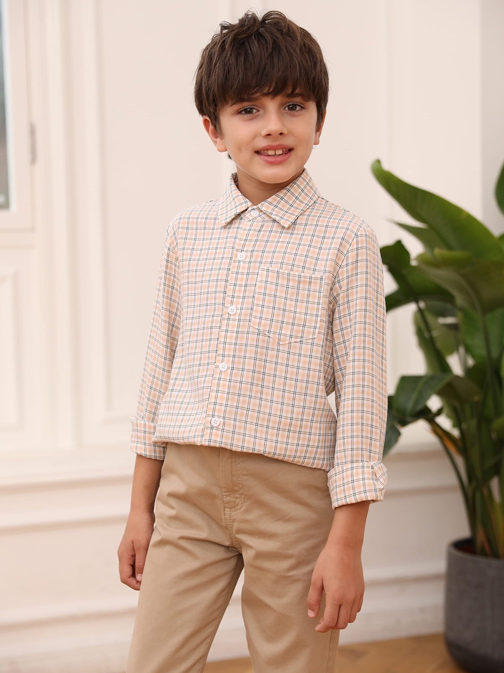 Kids Plaid Shirt Long Sleeve Collared Casual Top Boys Summer