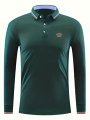 Men's Crown Print Polo Shirt Casual Long Sleeve Shirt