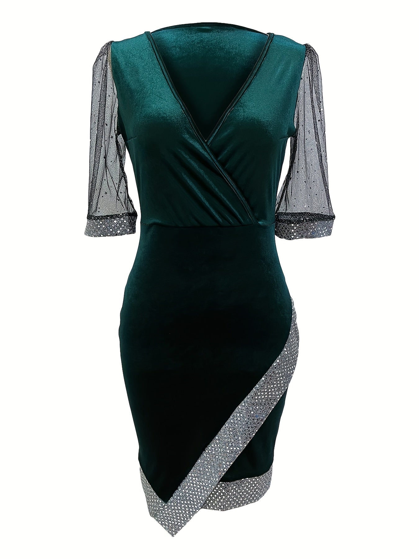 Party Dress Women's Plus Velvet Sequins Trim Slim Fit Prom Dress