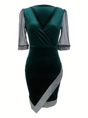  Party Dress Women's Plus Velvet Sequins Trim Slim Fit Prom Dress