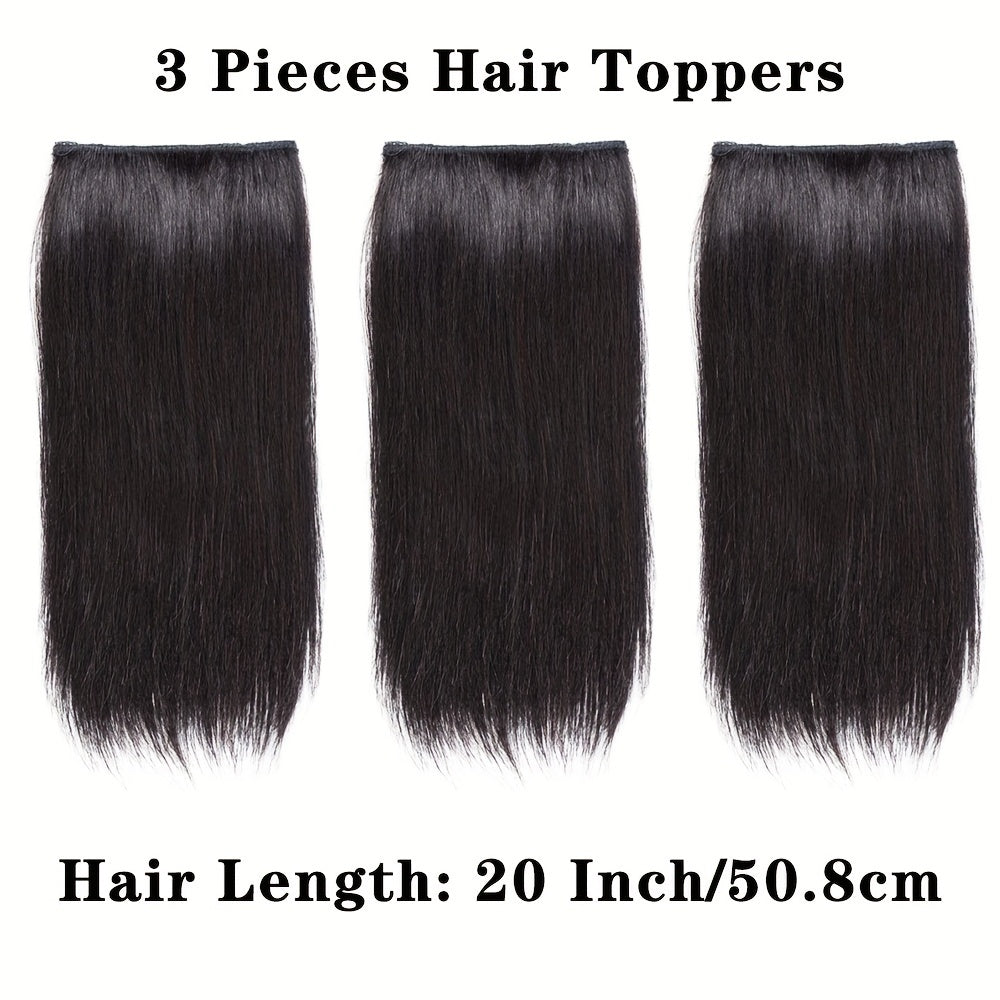 3pcs Hair Toppers Women Synthetic Clips Thinning Hair Dark Brown Hairpieces