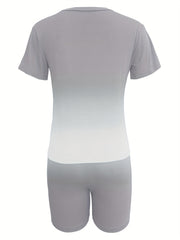 Heart Rate Ombre Two-piece Set Casual T-shirt & Shorts Outfit