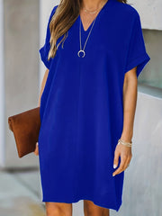 Solid V Neck Dress Short Sleeve Comfy Summer Mini Dress Women's Clothing