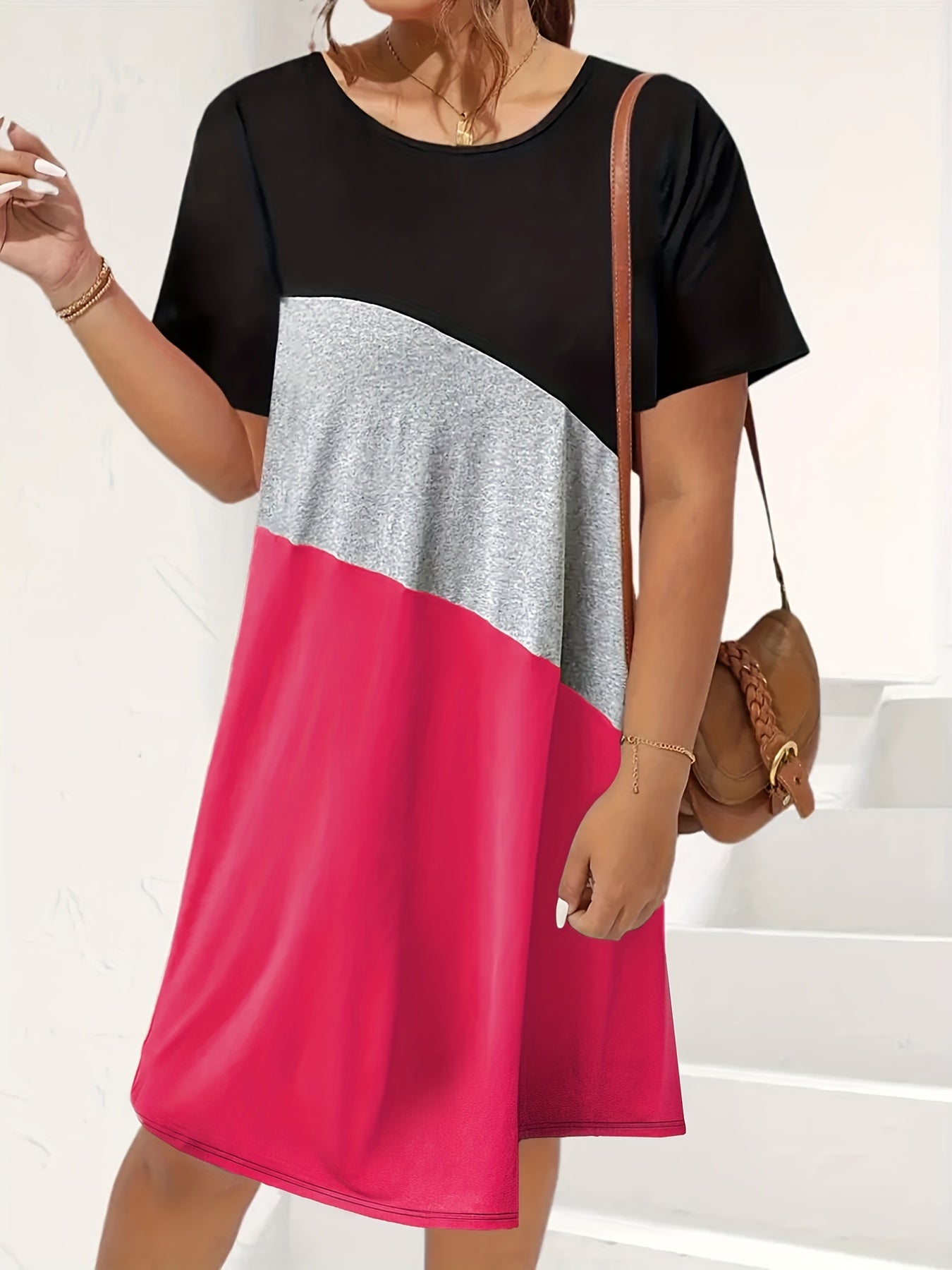  Colorblock Round Neck Tee Dress