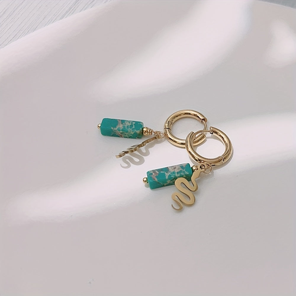 Irregular Stone Pendant Earrings Stainless Steel 18K Plated