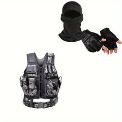 3pcs Outdoor Training Clothes Set with Vest, Gloves, and Hood