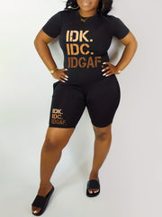  Slogan Print Crop Top & Shorts 2 Piece Set
