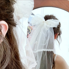 Bridal Butterfly Bow Veil Sheer Polyester Spandex Wedding Photogra