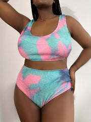 Tie Dye Textured Tankini Set