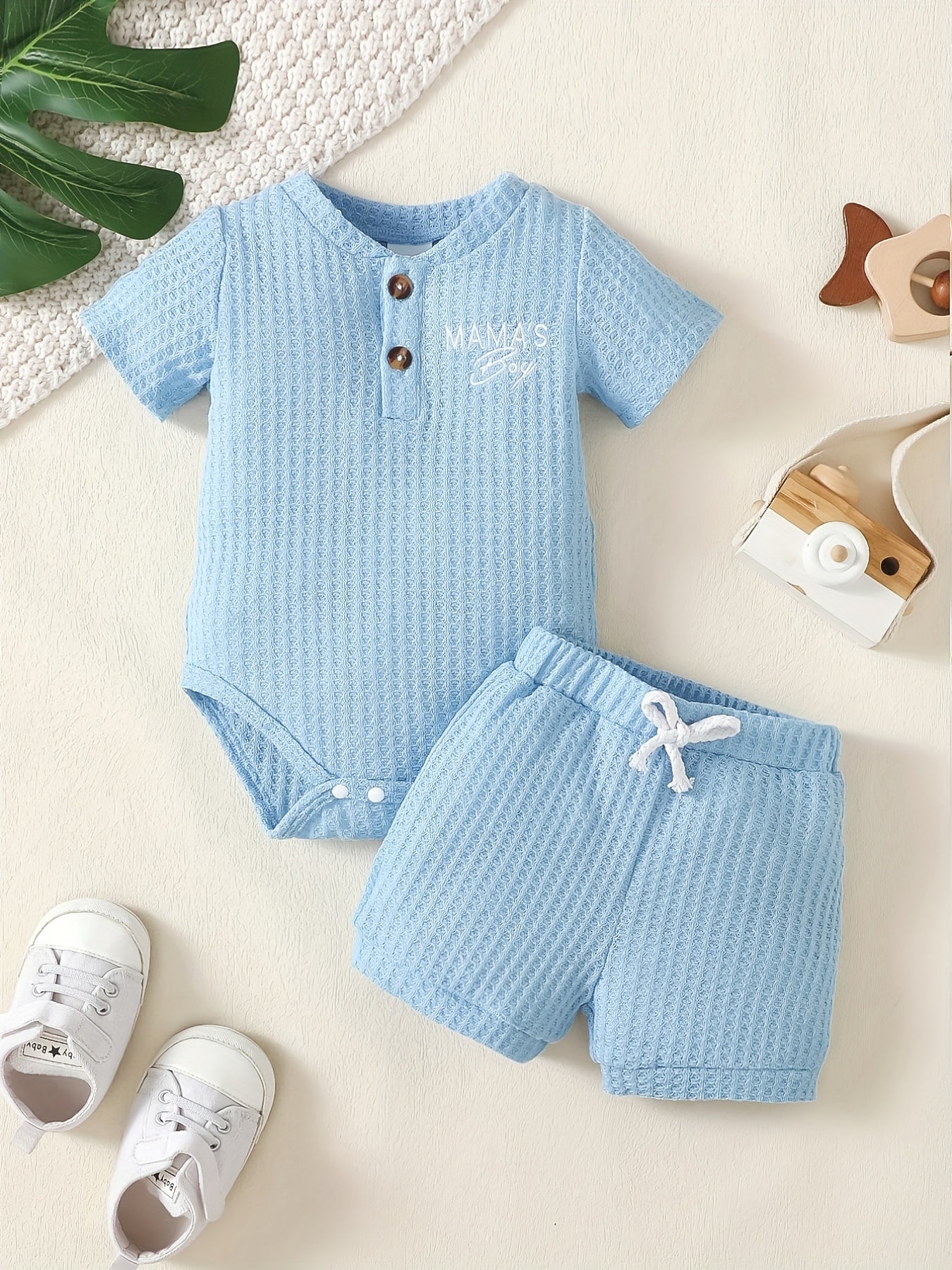 2pcs Baby Boys Mama's Boy Short Sleeve Onesie & Shorts Set