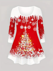 Women's Plus Colorblock Tree Print Long Sleeve Top & Flared Leg Pants Set