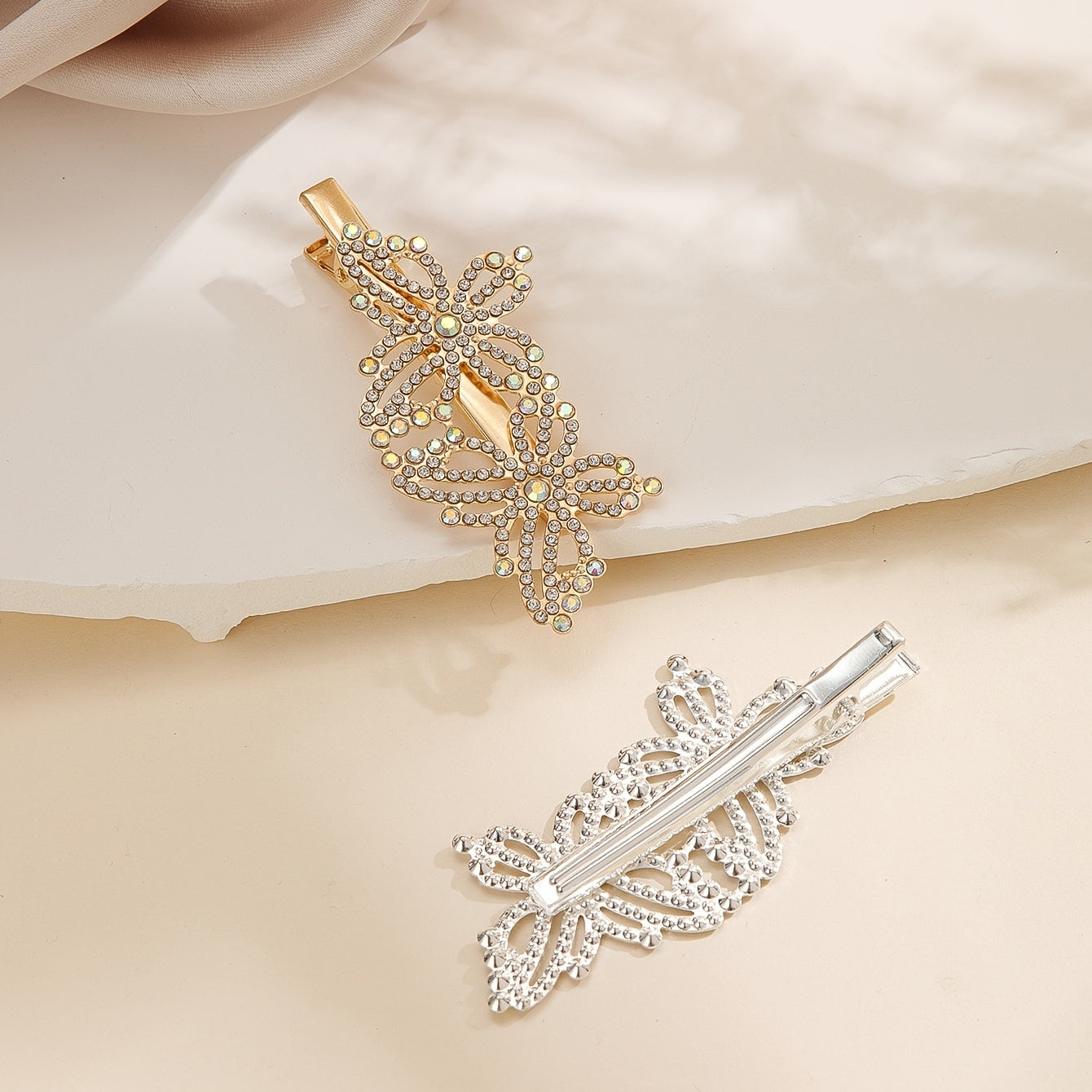 Butterfly Rhinestone Metal Hair Clip Hair Accessories For Women 2pcs