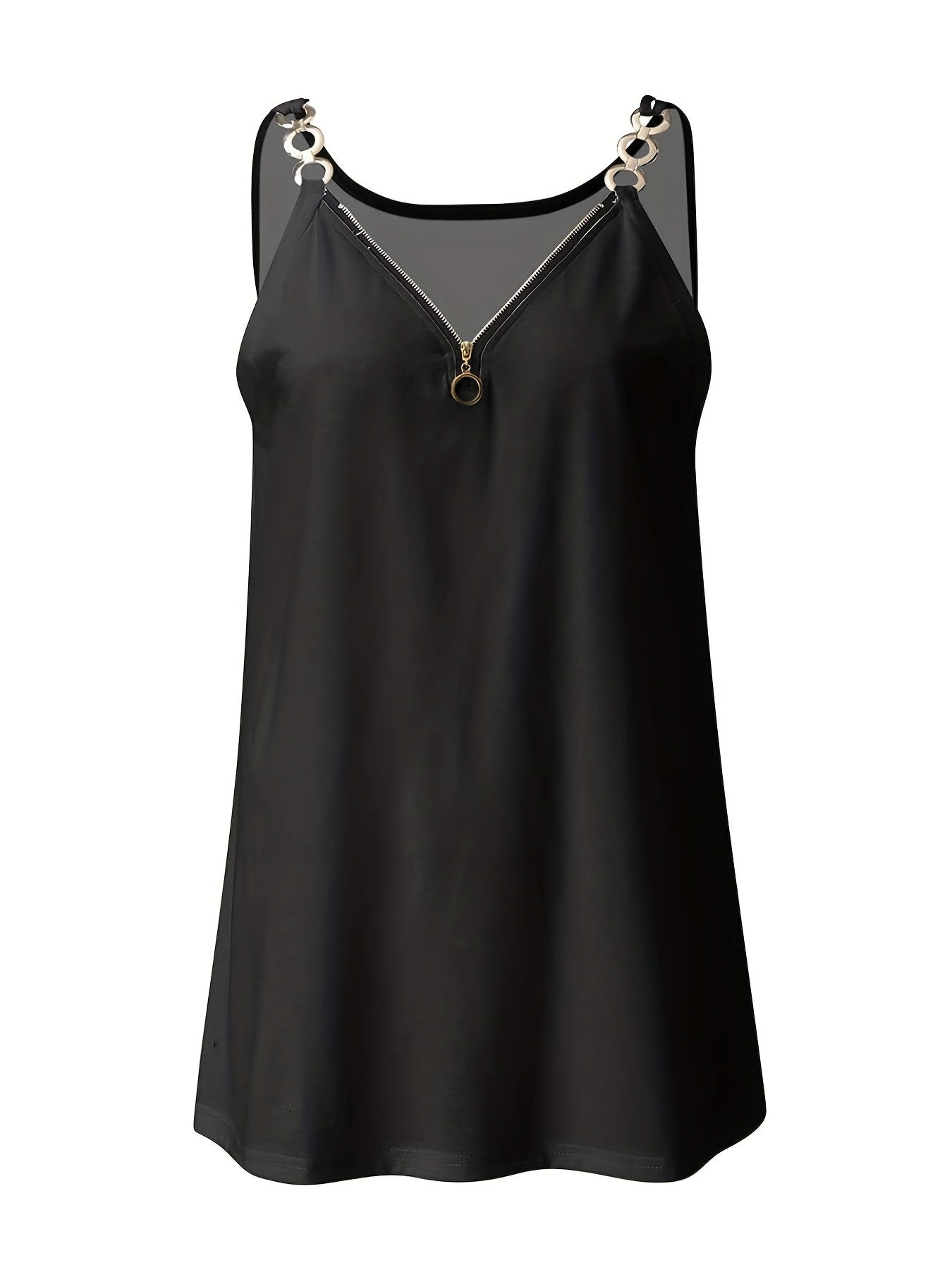 V Neck Zip Front Spaghetti Strap Top Summer Women's Cami