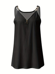 V Neck Zip Front Spaghetti Strap Top Summer Women's Cami