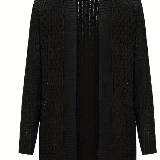 Plus Size Casual Cardigan Women's Plus Solid Hollow Out Half Sleeve Open Front