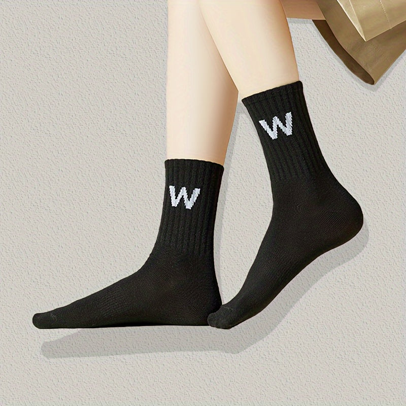 5 Pairs Letter Print Socks Breathable Women's Mid Tube Stockings