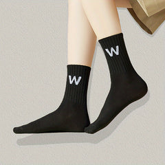 5 Pairs Letter Print Socks Breathable Women's Mid Tube Stockings
