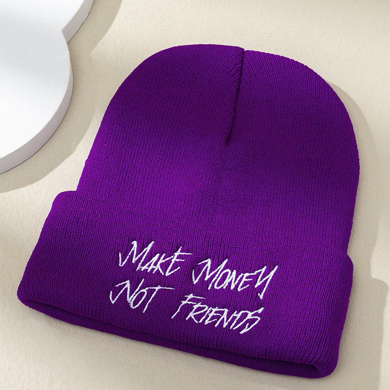 Embroidery Knit Hat Beanie Solid Winter Soft Outdoor Casual Hat