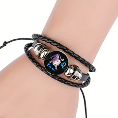 12 Constellation Leather Woven Bohemian Denim Bangle
