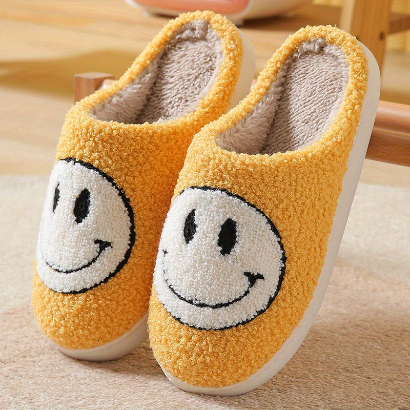 Women's Smile Face Pattern Slippers Plush Lined Shoes Warm Indoor Slippers