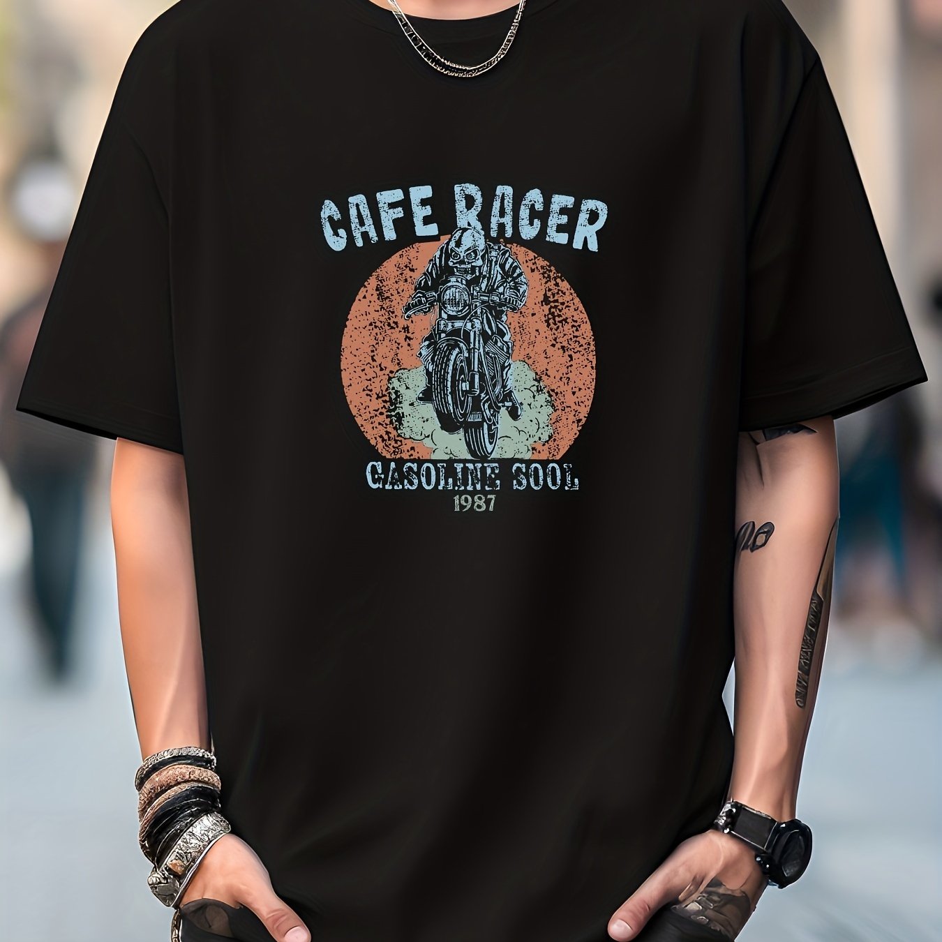 Men's Motorcycle Rider Graphic Crew Neck T-Shirt