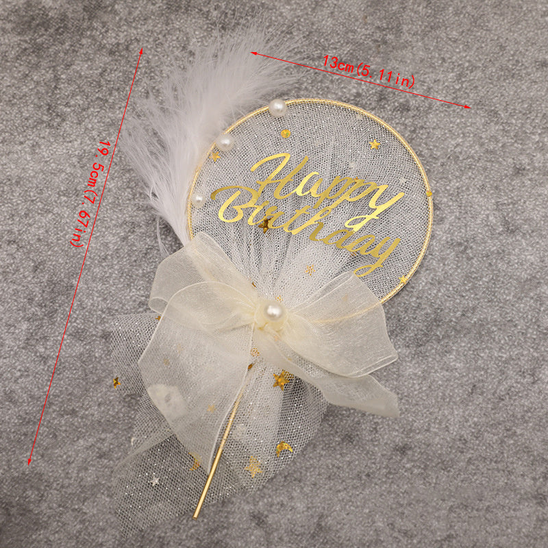 Feather Cake Insert Flag for Birthday Decor