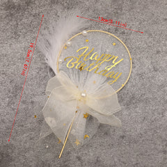 Feather Cake Insert Flag for Birthday Decor