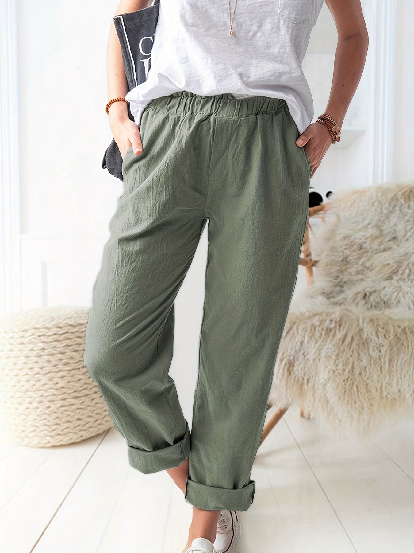 High Waist Straight Leg Pants Casual Women's Clothing