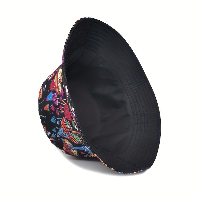 Mushroom Print Reversible Bucket Hat Hip Hop Casual Fisherman Cap Unisex