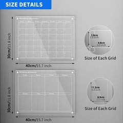 2pcs Acrylic Magnetic Calendar For Fridge Monthly And Weekly Planning